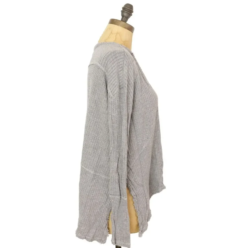 FREE PEOPLE Drippy Thermal Sunset Park Top XS Gray V-Neck Long Sleeve Knit B28
